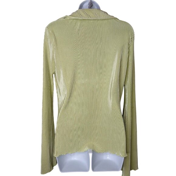 Lyaner Womens Ribbed Long Sleeve Button-Up Top L Polyester/Spandex Green - Picture 2 of 10